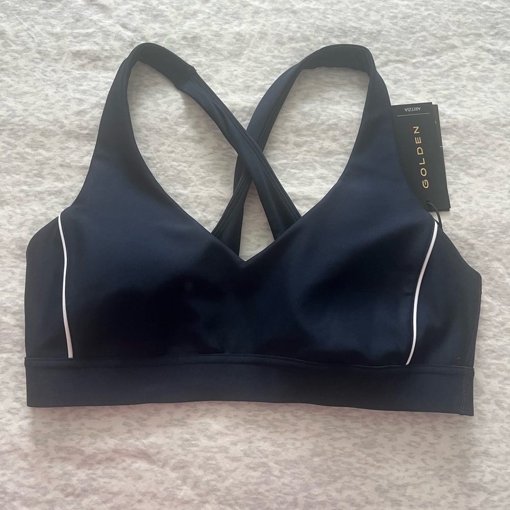 GOLDEN brand Navy Sports Bra with White Accents
